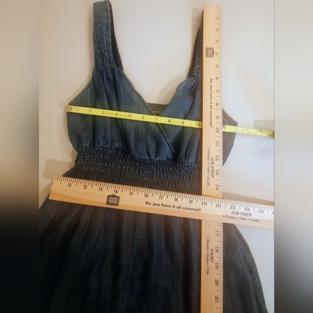 INC International Concepts Soft Chambray Denim Mini Dress Smocked Waist Size 4 - Picture 11 of 16